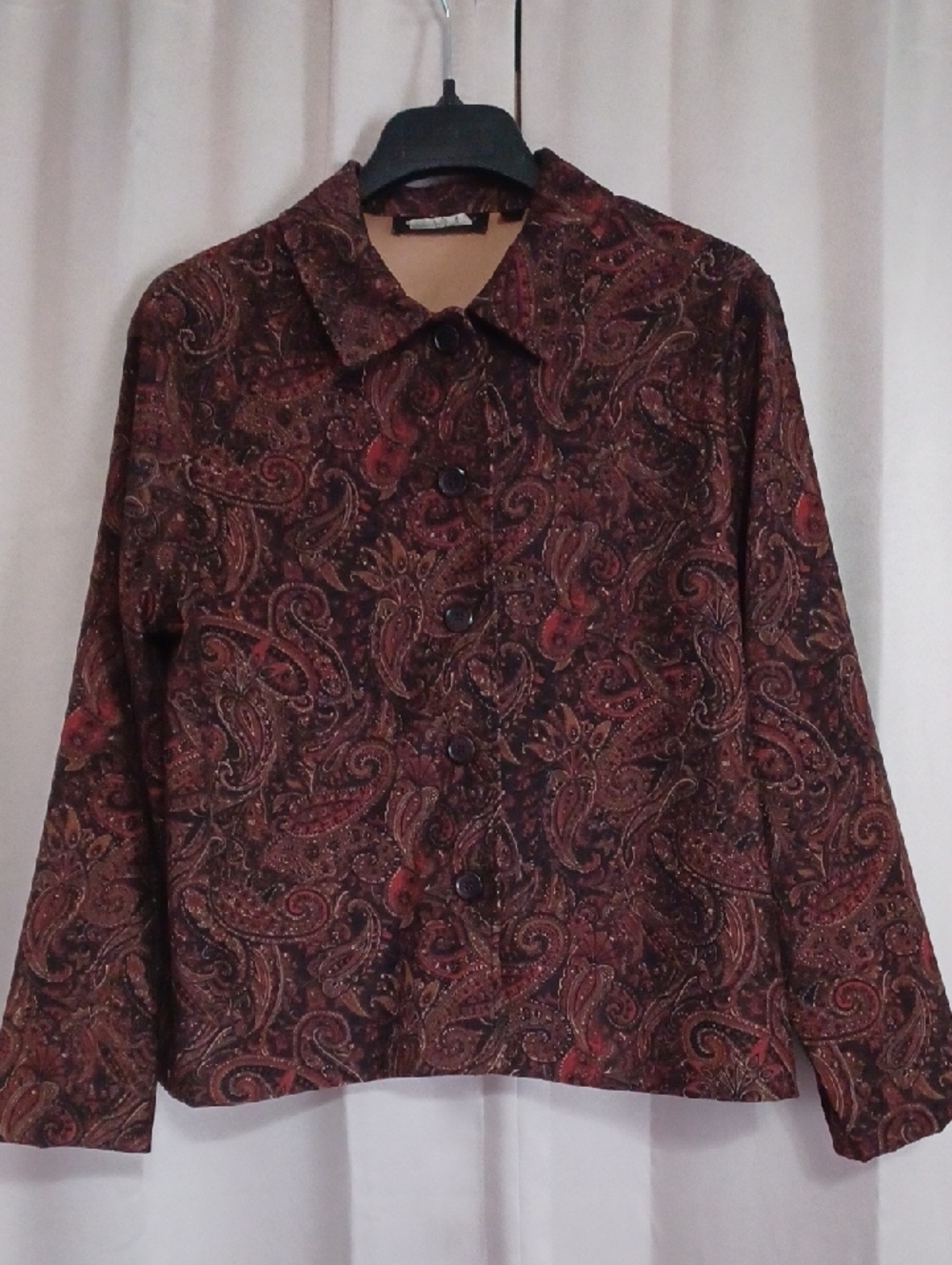 Briggs New York Paisley Button Front Long Sleeve Shirt Jacket Earthtone Petite